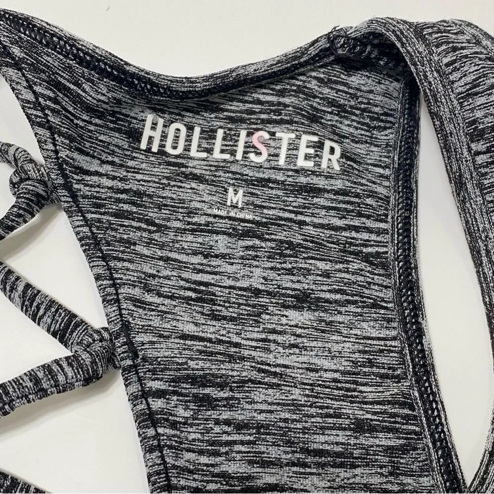 Holister Open Back Chriscross Black & Gray Spacedye Spots Bra Women's Size M